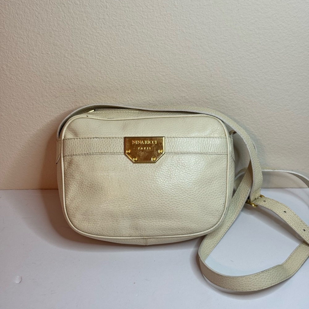 Vintage Nina Ricci White Leather Crossbody Camera Bag